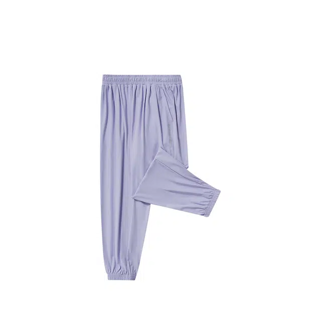 儿童款 鸿星尔克儿童 纯色中腰透气束脚九分针织运动裤 浅粉紫