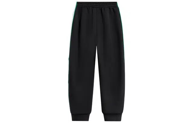 李宁儿童 运动生活系列 拼色中腰抓绒束脚针织运动裤 儿童款 黑色