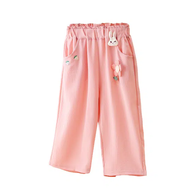 十月妈咪 立体花卉松紧腰宽松百搭直筒休闲裤 儿童款
