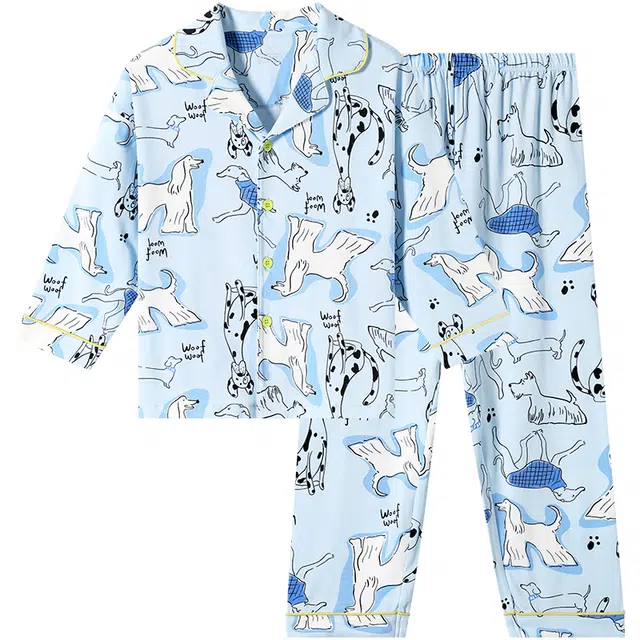 久岁伴 居家系列 吸湿排汗舒适家居服 蓝色青少年