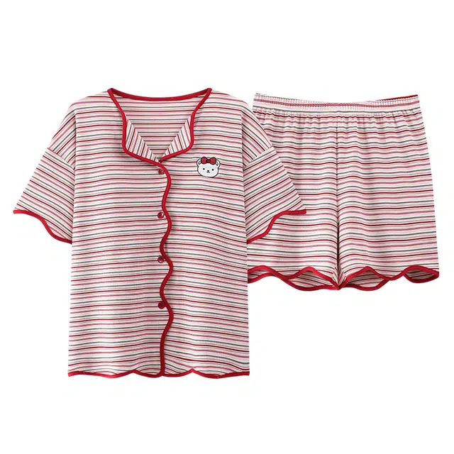 黛尔佳人 带胸垫短袖开衫凉感冰丝舒适时尚印花睡衣套装 女款