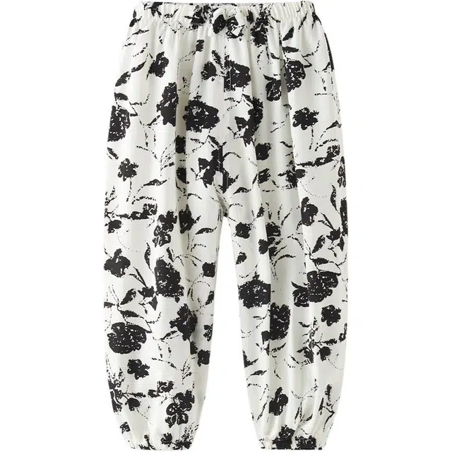 蓝精灵 简约基础款松紧腰透气百搭束脚休闲裤 中童 黑色