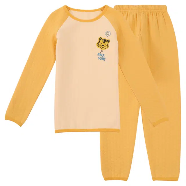 红豆 插肩卡通舒适柔软保暖套装 姜黄青少年