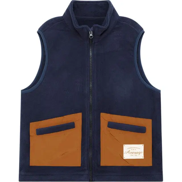 左西 拉链撞色亲肤无袖马甲 藏青色 儿童款