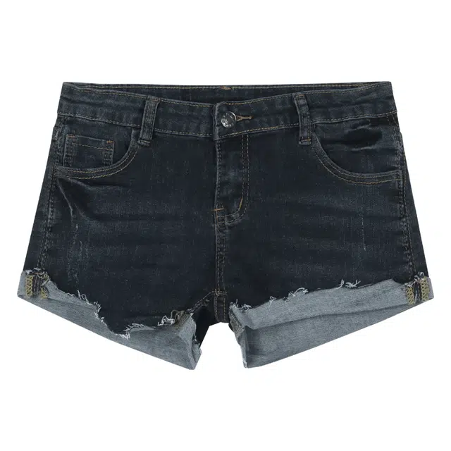 怪力萝莉 性感卷边美式热辣包臀热裤牛仔短裤 女款 蓝灰色
