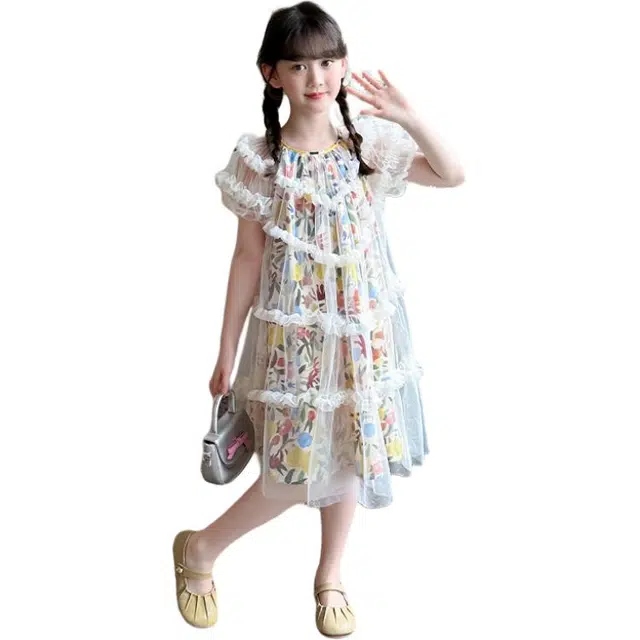 雅鹿连衣裙 舒适简约时尚短袖 花色 中小童