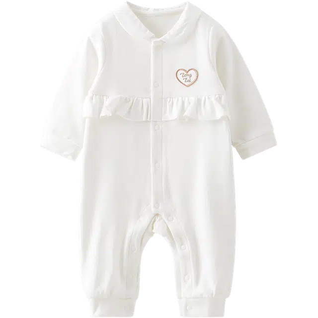 中小童童泰婴儿连体衣春秋季女宝宝衣服休闲外出花边哈衣可爱翻领爬服