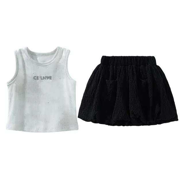 儿童款 蓝精灵 圆领舒适无袖上衣纯色短裤休闲运动套装 白色