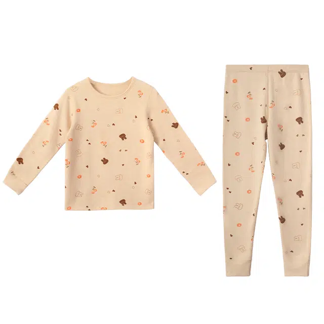 红豆 舒适亲肤柔软简约大方保暖套装 浅杏青少年