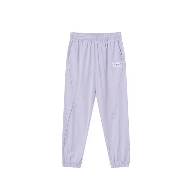 青少年 鸿星尔克儿童 字母印花松紧腰宽松束脚针织运动裤 浅粉紫