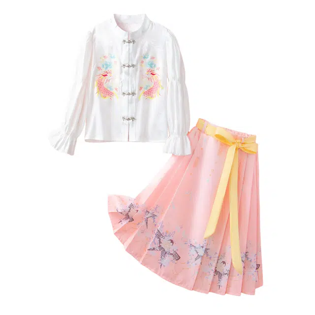 儿童款 十月妈咪 中国风表演马面裙装套装 桔粉