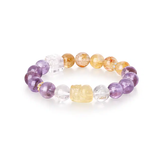 【黄紫萤晶福伴】 金六福吉祥 紫定暴富九离紫火好运至拼色小方糖精致轻奢高级手饰 财运亨通富贵相伴时来运转#好运天然 紫水晶 手串 女款