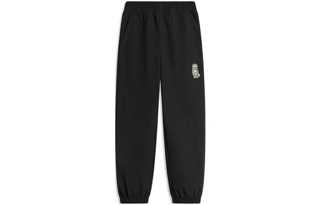 李宁儿童 运动生活系列 纯色束脚加绒保暖防泼水针织运动裤 儿童款 黑色