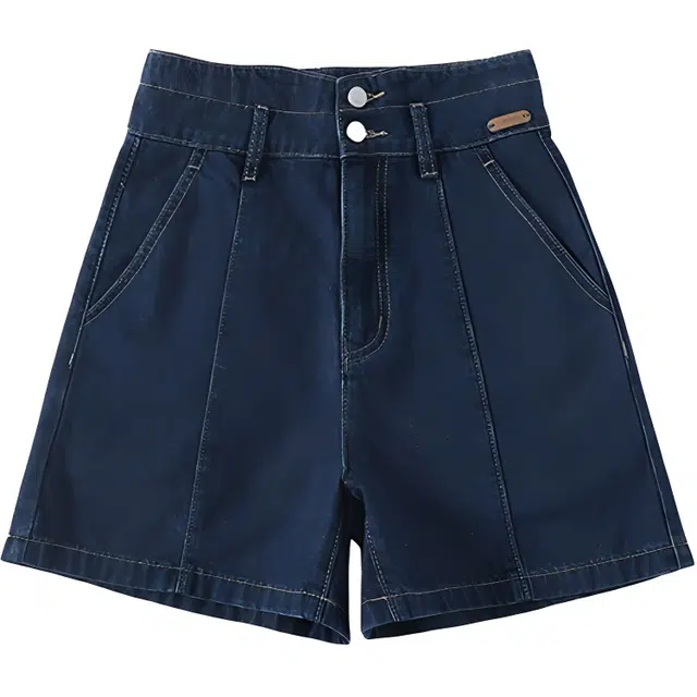 法文箱子 宽松显瘦高腰热裤薄款牛仔短裤 女款 深蓝色