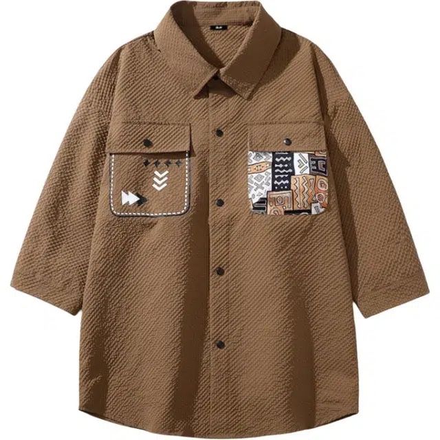 雅鹿 七分袖冰丝衬衣夏天衣服短袖衬衫 男款