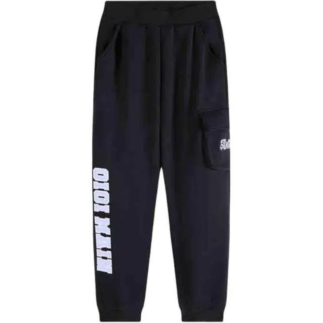 青少年 安踏儿童 字母中腰舒适透气加绒保暖针织运动裤 梦幻黑