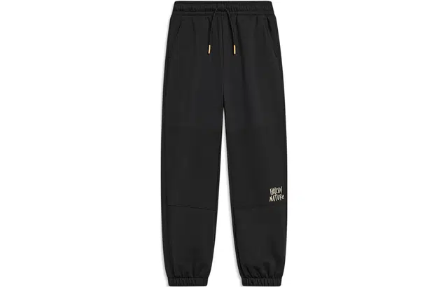 李宁儿童 纯色束脚抓绒针织运动裤 儿童款 黑色