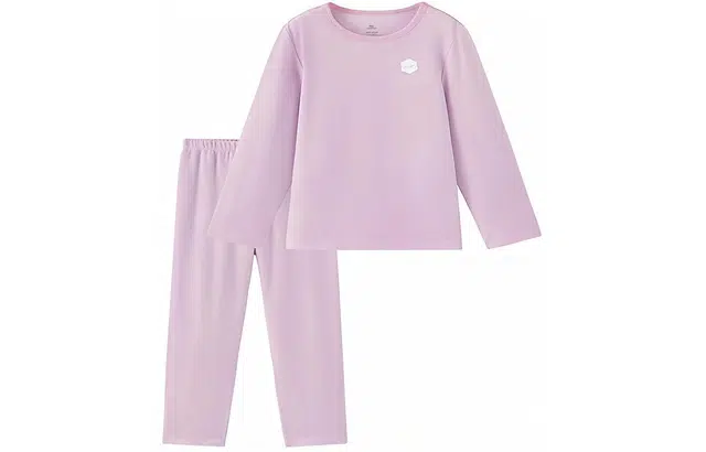 儿童款 英氏 纯色圆领套头长袖上衣松紧腰长裤内衣套装