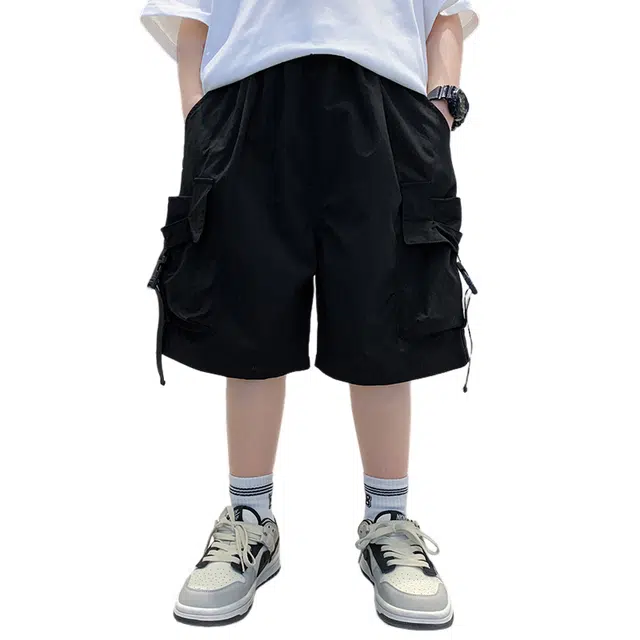 雅鹿 纯色亲肤百搭洋气五分短裤 儿童款 黑色