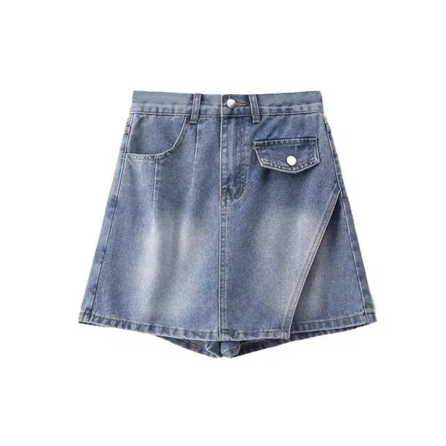 云妃秀 简约通勤时尚牛仔短裙 女款 蓝色