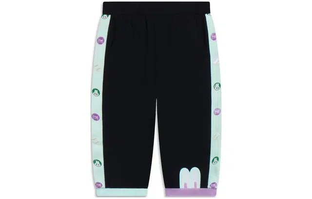 李宁儿童 运动潮流系列 拼接中腰七分休闲裤 儿童款 黑色