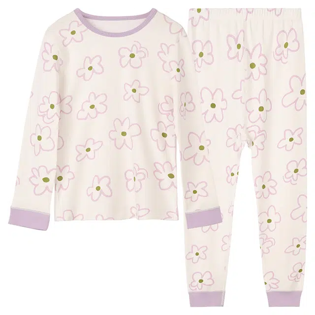 红豆 圆领舒适亲肤长袖上衣柔软松紧腰长裤内衣套装 浅云青少年