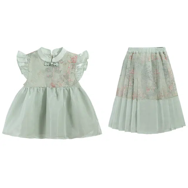 儿童款 【新中式两件套】英氏 国风小飞袖+百褶马面裙雪纺裙装套装