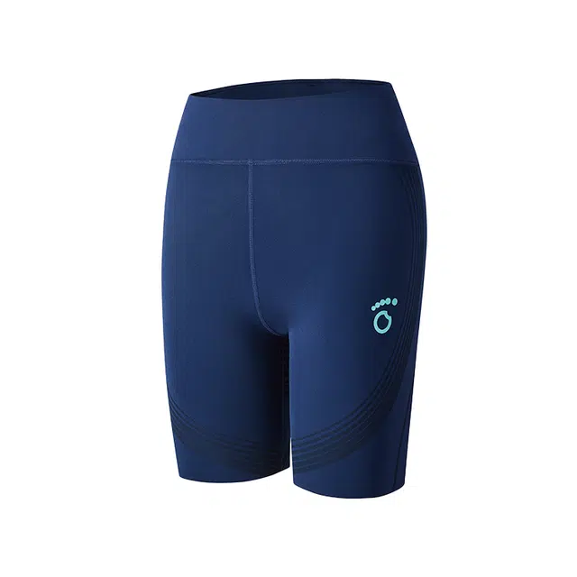 马孔多 纯色高腰柔软舒适透气运动短裤 女款 夜海蓝
