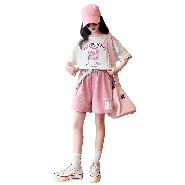 棉基因休闲运动套装 时尚字母数字印花短袖 两件装 青少年