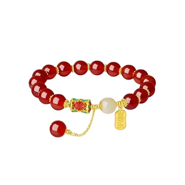 迈奇的礼物 好运自然恋爱红豆国风本命年天然 玉髓 手串 女款