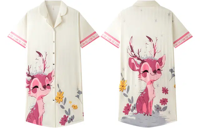 宫蝶 短袖冰丝卡通可外穿睡衣家居服宽松休闲甜美风薄款开衫睡裙 女款