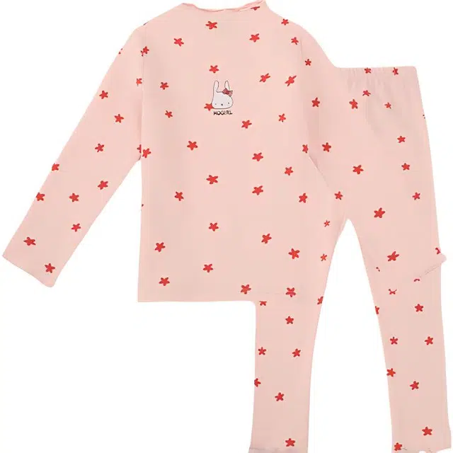 红豆 简约卡通套头长袖上衣舒适松紧腰透气长裤内衣套装青少年