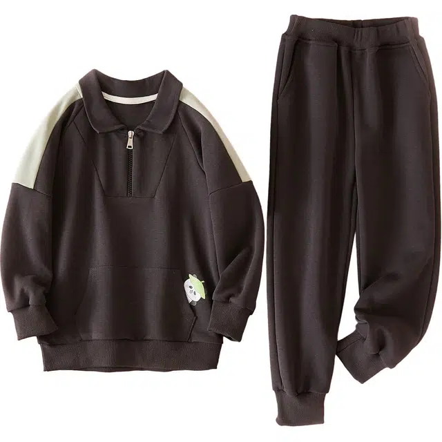 十月妈咪 拼色翻领舒适休闲运动套装 中小童