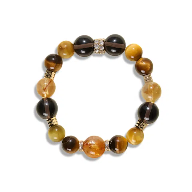 华熹福珠宝 大富大贵金霸 轻奢小众设计高级新中式幸运时来运转国潮吸金天然 黄水晶 手串 男女同款情侣款