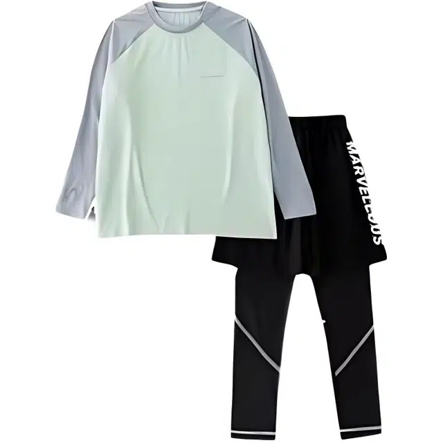 憨憨象 时尚舒适柔软亲肤拼接长袖上衣字母印花长裤休闲运动套装青少年