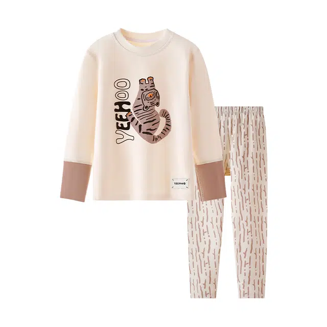 英氏 圆领时尚简约长袖松紧腰长裤内衣套装青少年