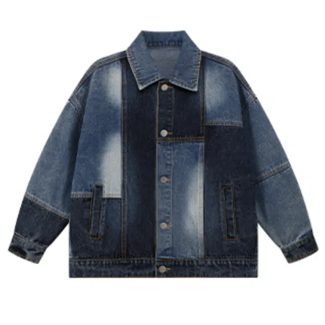 左西上装 水洗渐变拼接柔软耐磨翻领复古 深牛仔色 中小童