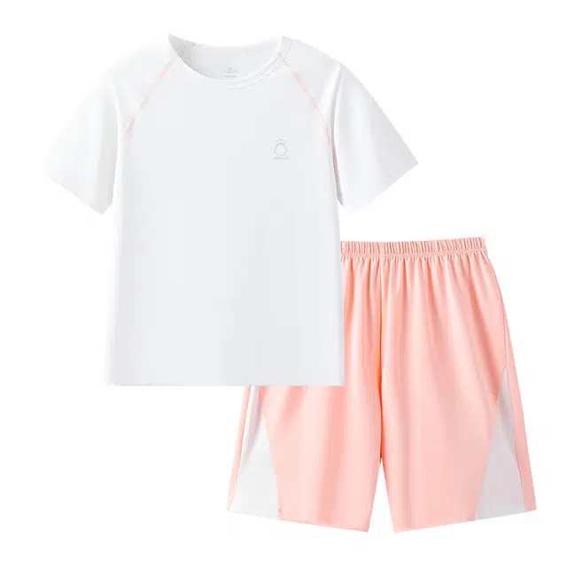英氏 简约圆领套头短袖上衣松紧腰舒适短裤休闲运动套装青少年