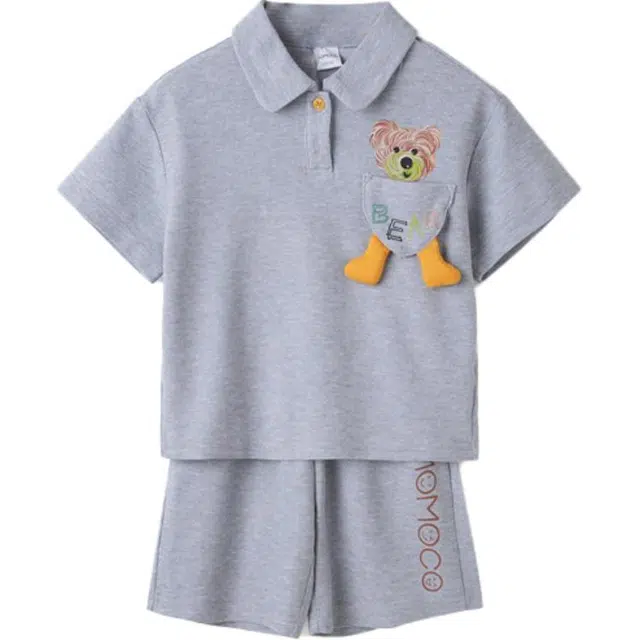 中童 玛米玛卡 亲肤透气凉感舒适柔软短袖休闲运动套装 灰色