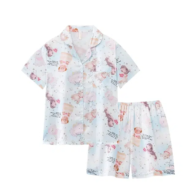 俏韵 青春活力短袖凉感卡通小狗高级感翻领服可外穿睡衣套装 女款