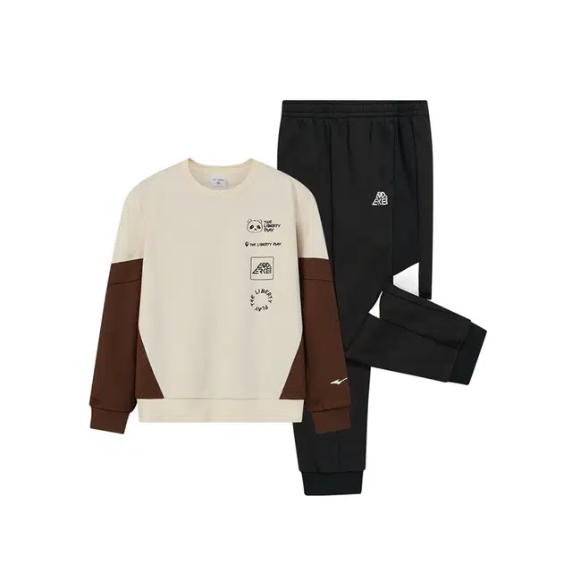 鸿星尔克儿童 舒适柔软亲肤轻盈透气休闲运动套装 冰川白 青少年