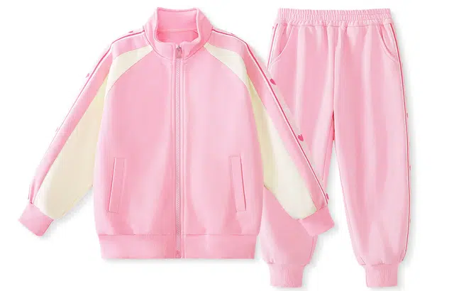 拉夏贝尔 立领洋气拼接舒适爱心插肩长袖松紧腰长裤休闲运动套装青少年