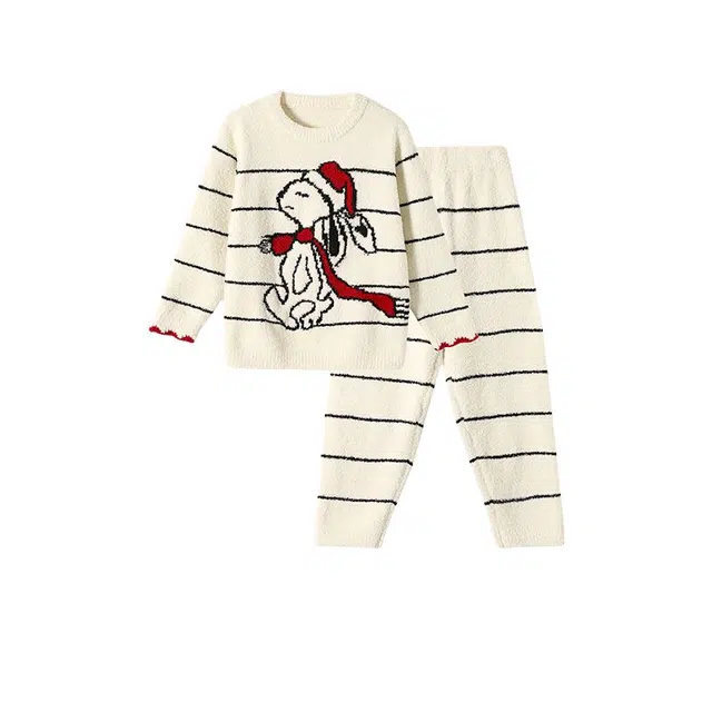 久岁伴 居家系列 舒适防风保暖家居服 米白青少年