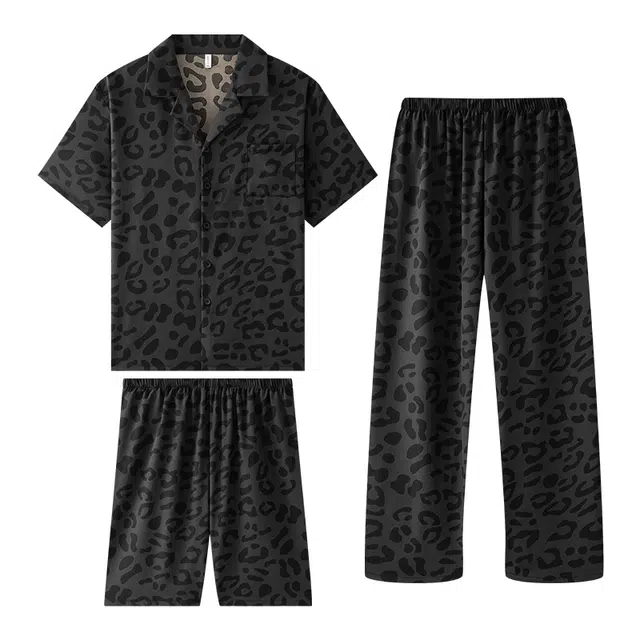 向薇 青春活力三件套翻领开衫短袖可外穿家居服睡衣套装 男款