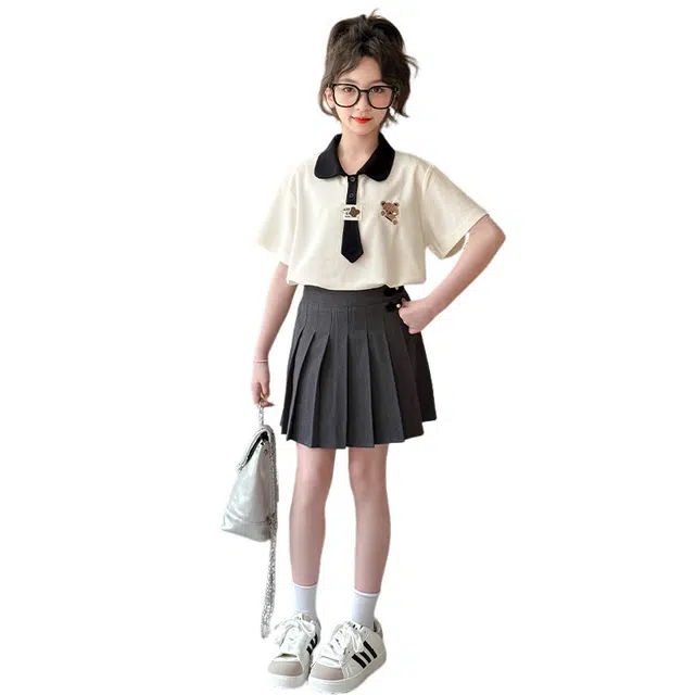 儿童款 雅鹿裙装套装 百搭亲肤时尚卡通短袖 米白套装