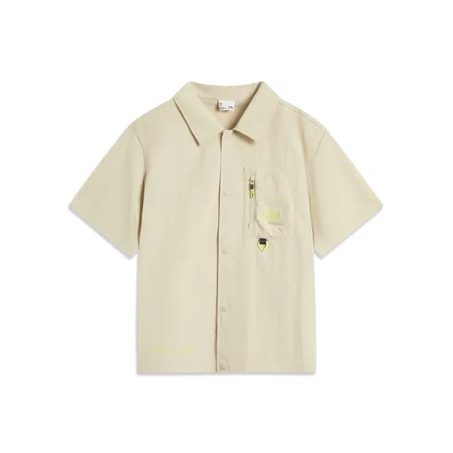 李宁儿童衬衫 户外系列 单排扣休闲柔软短袖 海岸灰 青少年