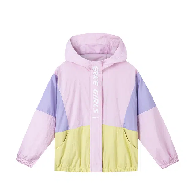 鸿星尔克儿童上装 连帽百搭拼色拉链长袖 盈粉紫 儿童款