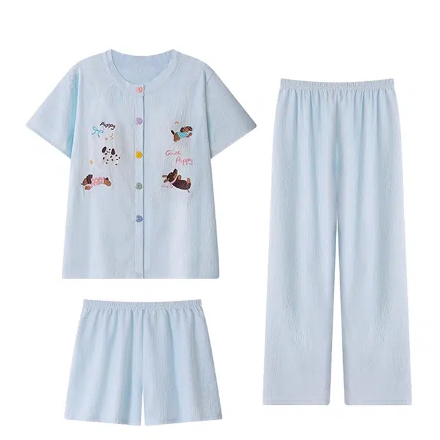 俏韵 圆领带胸垫短袖卡通家居服可外穿睡衣套装 女款