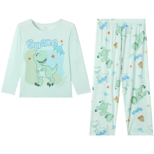 久岁伴家居服 居家系列 洋气舒适圆领长袖松紧腰长裤 氧气绿儿童款