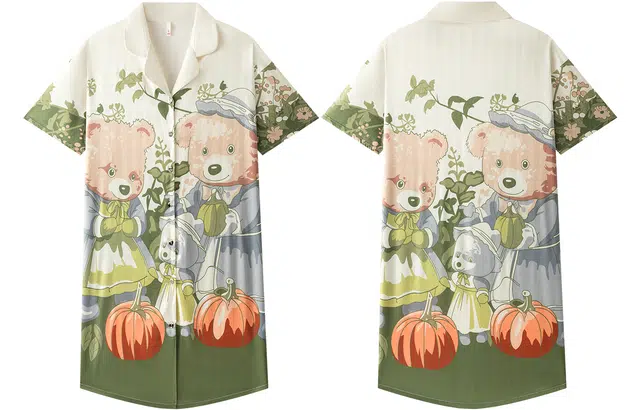 宫蝶 短袖卡通可外穿家居服休闲甜美风开衫睡裙 女款